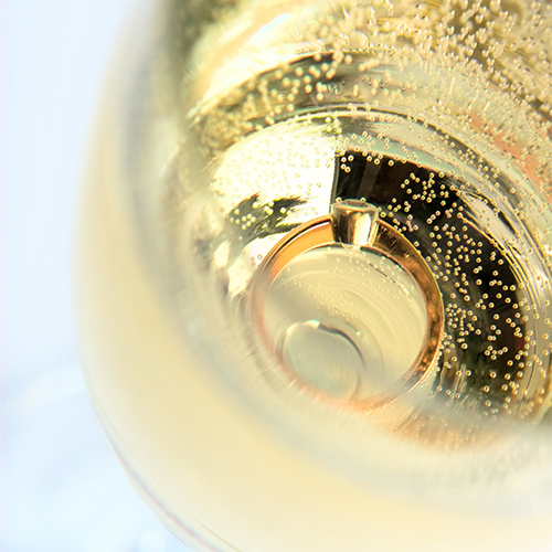 Zoom sur l’effervescence du champagne dans une coupe / Zoom on the effervescence of champagne in a glass